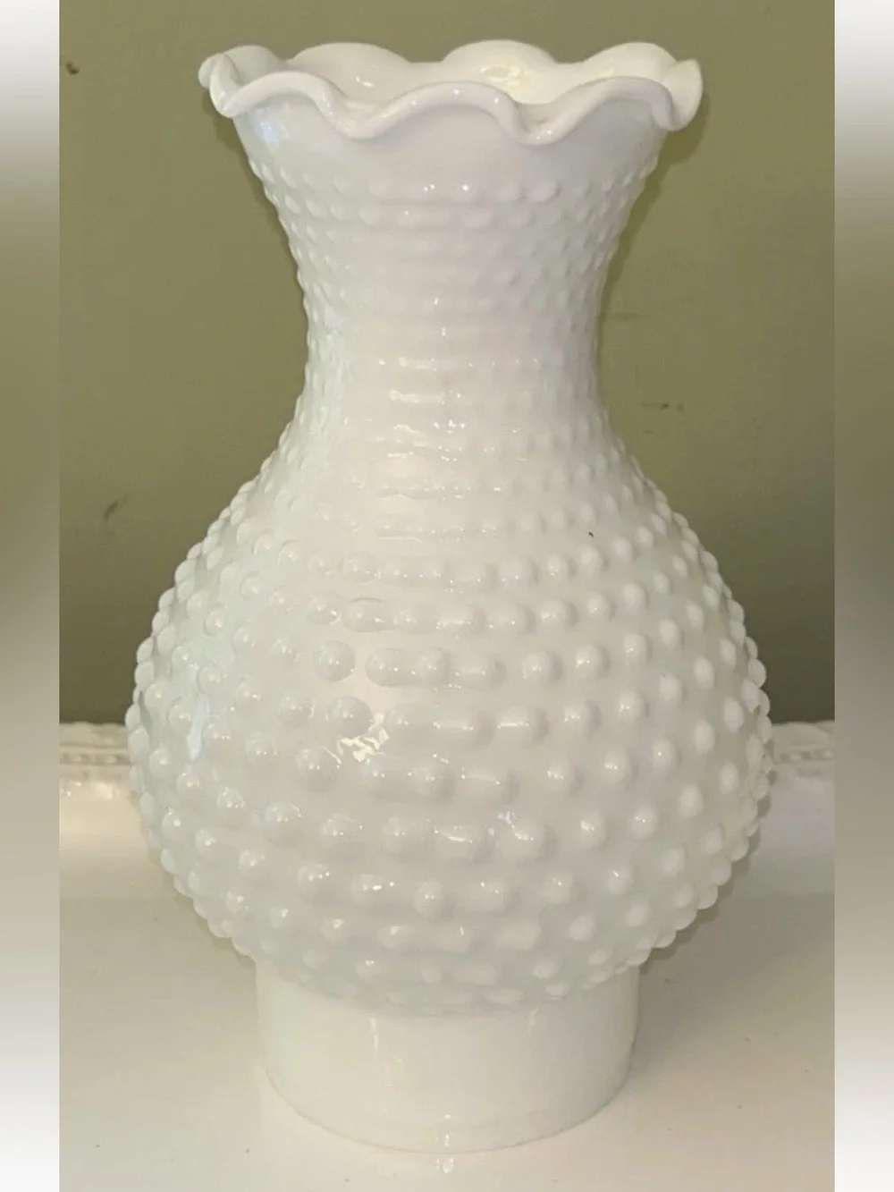 Hobnail Milk Glass Hurricane Lamp Shade/Chimney With Scalloped Rim